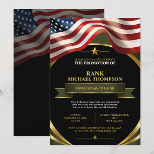 US Army Promotion American Flag Gold Black Invitation