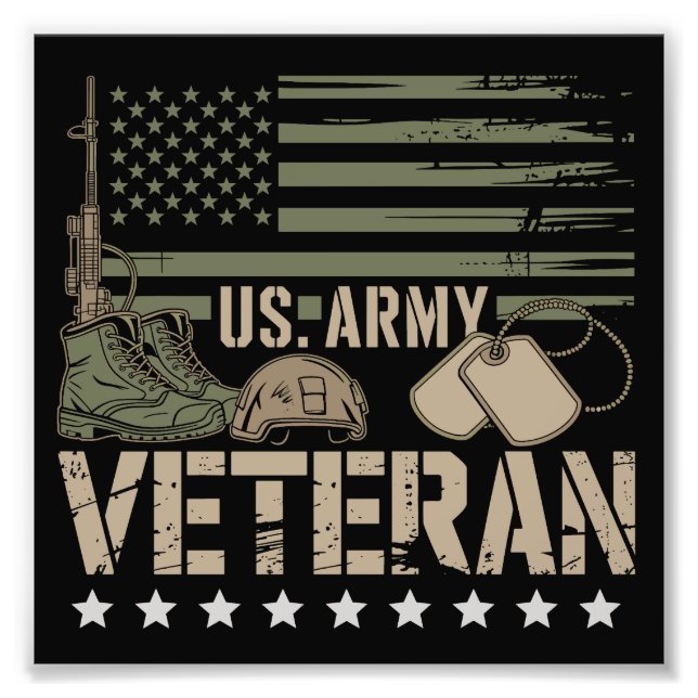 Us Army Veteran U.S. American Flag USA America Photo Print (Front)