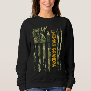 US Camo Flag Proud Electric Cable Lineman Grandpa Sweatshirt