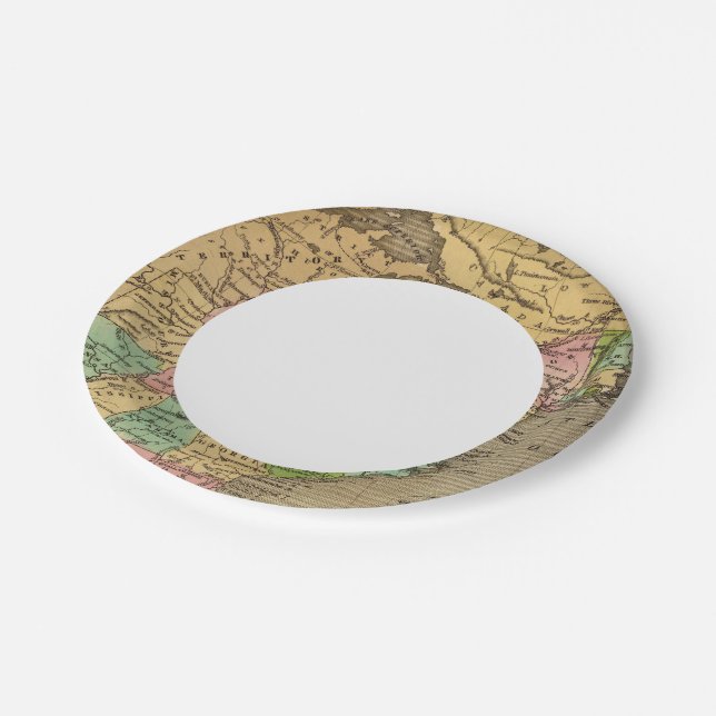 US, Canada Hand Coloured Atlas Map Paper Plate (Angled)
