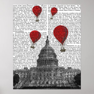 US Capitol Building and Red Hot Air Balloons Poster