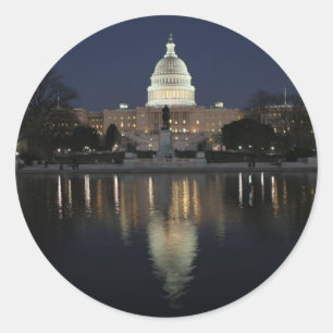 US Capitol Building Night Classic Round Sticker
