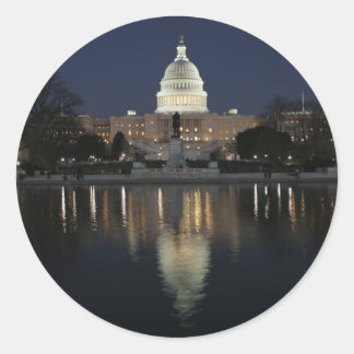 US Capitol Building Night Classic Round Sticker