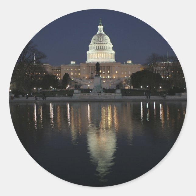 US Capitol Building Night Classic Round Sticker (Front)