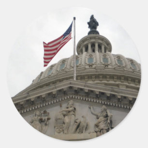 US Capitol Building with American Flag - East Classic Round Sticker