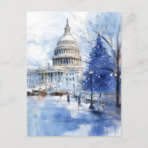 US Capitol Hill Christmas Postcard Illustration