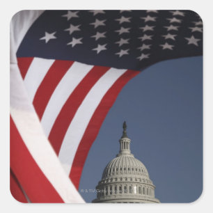 US Capitol with American flag Square Sticker