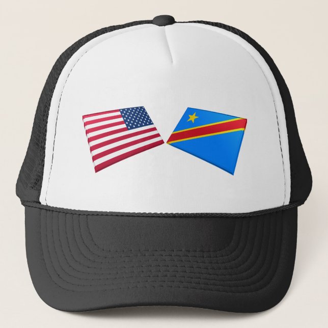 US & Congo Democratic Republic Flags Trucker Hat (Front)