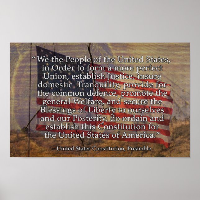 US Constitution Preamble Over Textured Background Poster (Front)