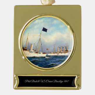 US Cruiser Brooklyn 1897 Gold Plated Banner Ornament