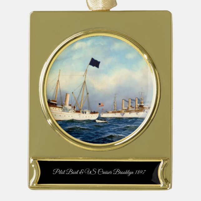 US Cruiser Brooklyn 1897 Gold Plated Banner Ornament (Front)