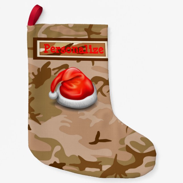 US Desert Sand Camo Christmas Stocking w/Santa Hat (Front)