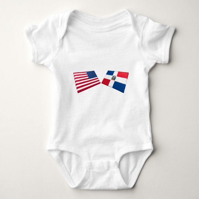 US & Dominican Republic Flags Baby Bodysuit (Front)