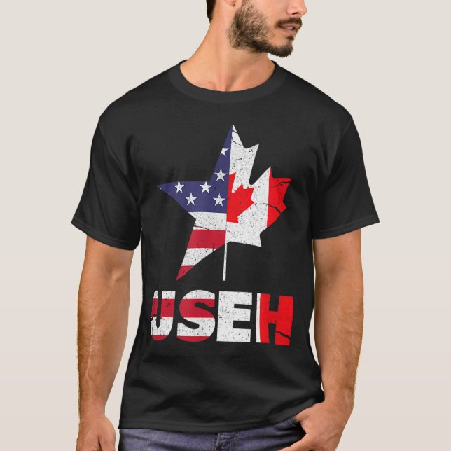 US EH Funny Canada American Flag T-Shirt (Front)