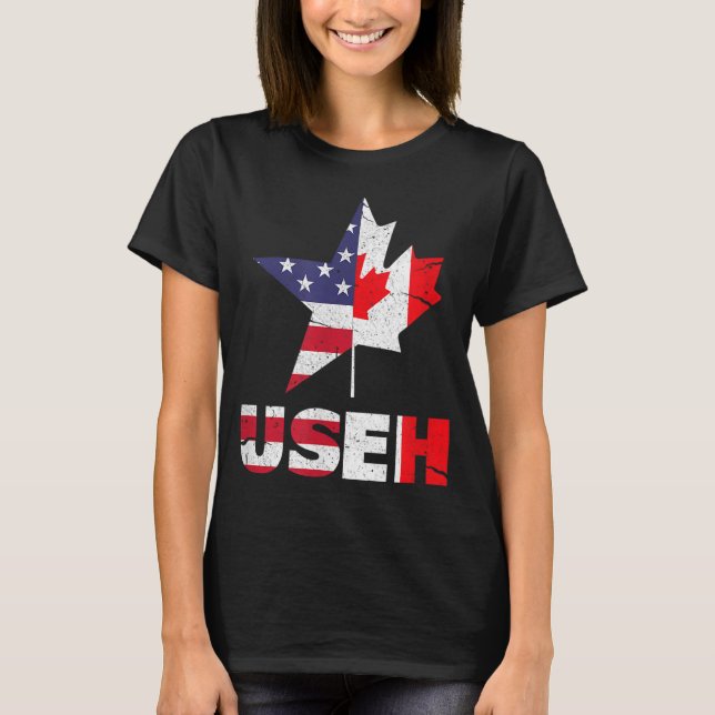 US EH Funny Canada American Flag T-Shirt (Front)