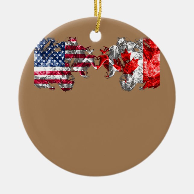 US EH Leaf Canadian American Flag Canada Usa Ceramic Ornament (Front)