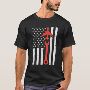 US Flag Aeroplane Wrench Patriotic Aviation Mechan T-Shirt