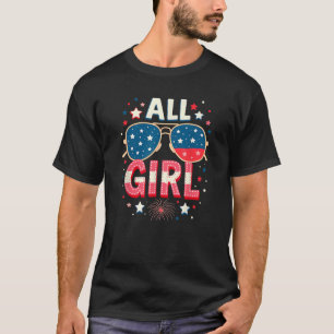 US Flag All American Girl Sunglasses Fireworks T-Shirt