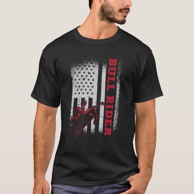 US Flag American Bull Rider Rodeo T-Shirt (Front)