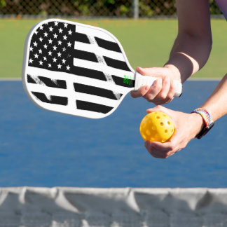 US Flag American Flag Grunge Retro Black White Pickleball Paddle
