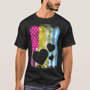 US Flag American Hearts LGBTQ Pride Pansexual Pan  T-Shirt