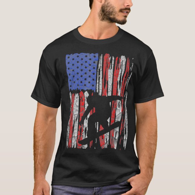 US Flag American Snowboard Snowboarding Fan Rider  T-Shirt (Front)