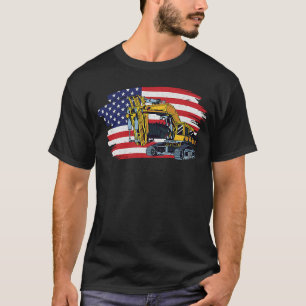 US Flag and Excavator Heavy Equipment Operator T-Shirt