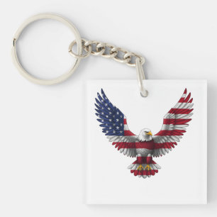 US Flag Bald Eagle 4th of July Key Ring