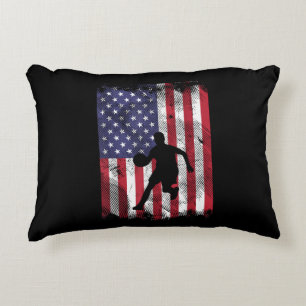 US Flag Basketball Vintage Patriotic Baller Decorative Cushion