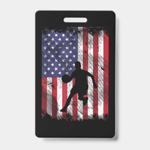 US Flag Basketball Vintage Patriotic Baller ID Badge