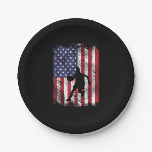 US Flag Basketball Vintage Patriotic Baller Paper Plate