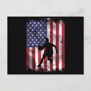 US Flag Basketball Vintage Patriotic Baller Postcard