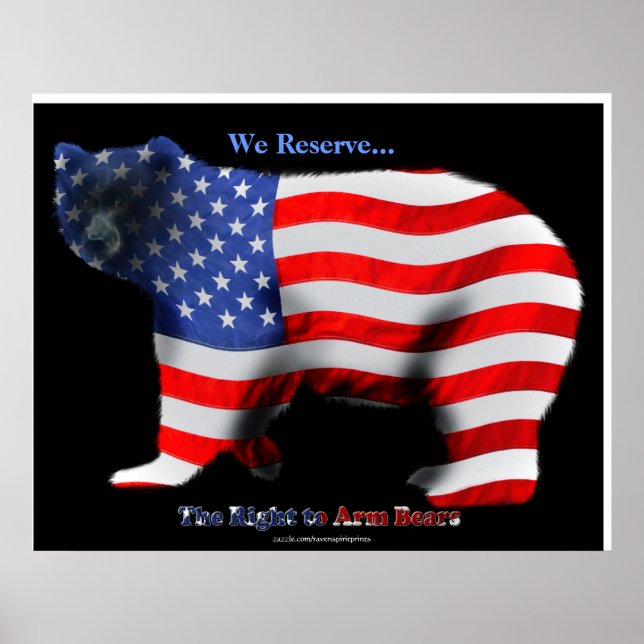 US FLAG & BEAR Funny Anti-Hunting Patriotic Poster (Front)