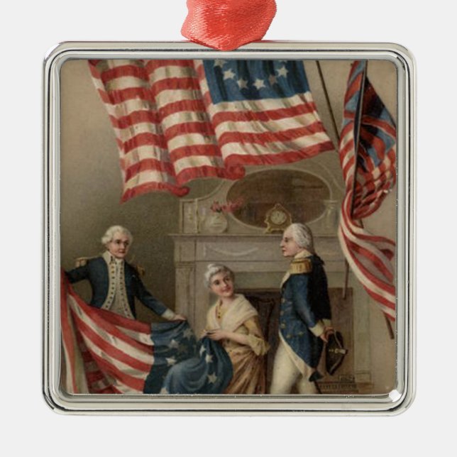 US Flag Betsy Ross George Washington Metal Ornament (Front)