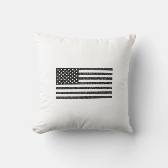 US Flag Black and White Vintage Retro Cushion (Front)