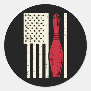 Us Flag Bowling Pin Vintage Patriotic Bowler Women Classic Round Sticker