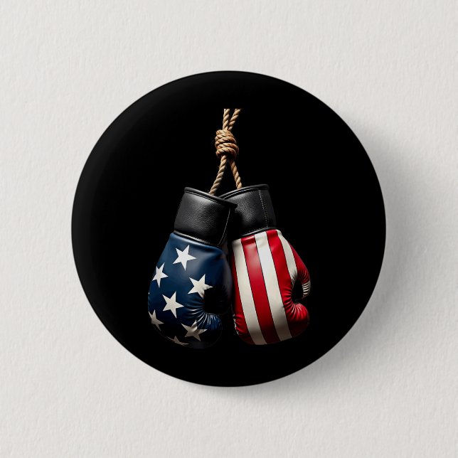 US Flag Boxing Gloves Boxer 6 Cm Round Badge (Front)