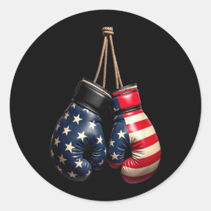 US Flag Boxing Gloves Boxer Classic Round Sticker