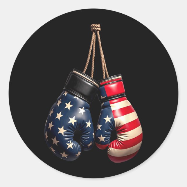 US Flag Boxing Gloves Boxer Classic Round Sticker (Front)