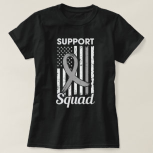 US Flag Brain Cancer Support Squad Grey Ribbon T-Shirt
