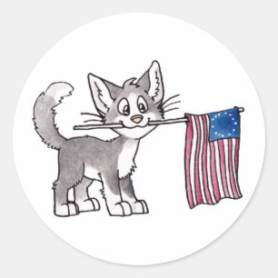 US Flag Cat Classic Round Sticker