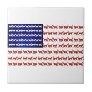 US flag cats patriotic decor Ceramic Tile