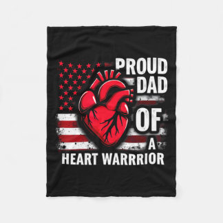 Us Flag Chd Awareness Proud Dad Of A Heart Warrior Fleece Blanket