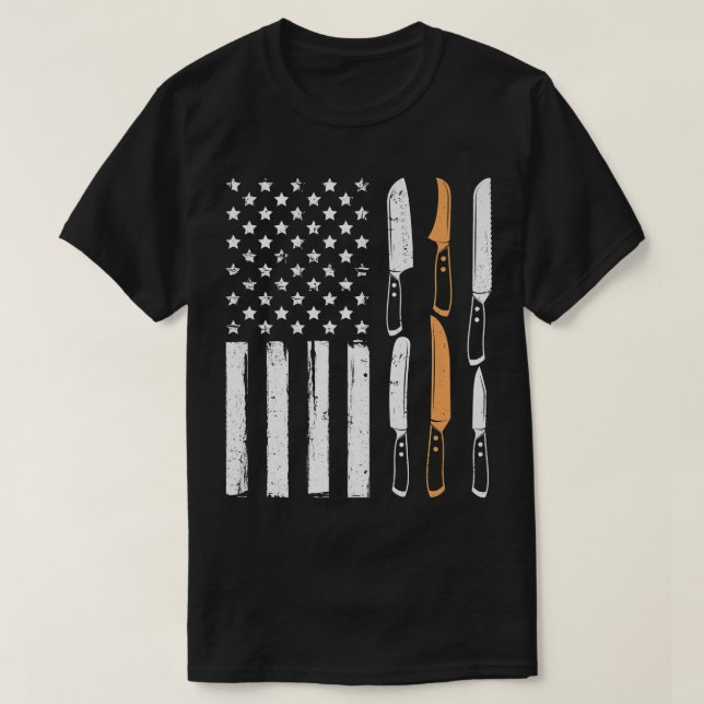 US Flag Chef Knife Kitchen Knives Chef Cooker Men  T-Shirt (Design Front)