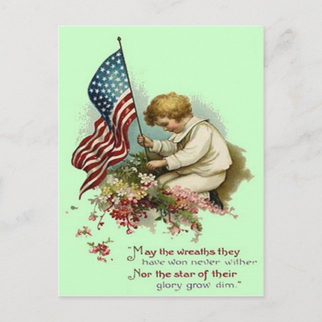 US Flag Child Wreath Memorial Day Postcard (Front)