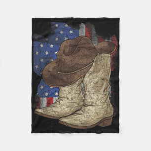 Us Flag Cowboy Hat Cowboy Boots United States Cowb Fleece Blanket