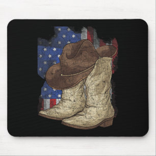 Us Flag Cowboy Hat Cowboy Boots United States Cowb Mouse Pad