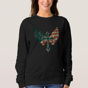 US Flag & Cross, 4th Of July, USA Patriotic Christ Sweatshirt