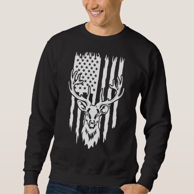 Us Flag Deer Hunting Hunter Antler Dad Hunting Dad Sweatshirt (Front)