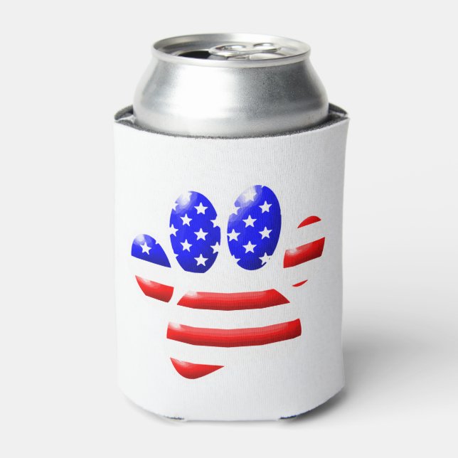 US Flag Dog Paw Print  Can Cooler (Can Front)